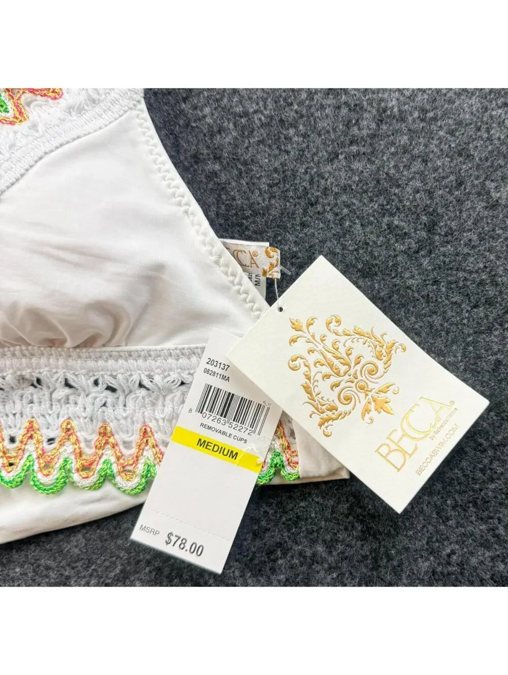 Becca‎ Womens Medium White Crochet Halter Tie Back Bikini Top NWT